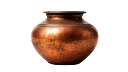 Copper kalash lota traditional globular water container used in cultural rituals and religious ceremonies isolated on white background