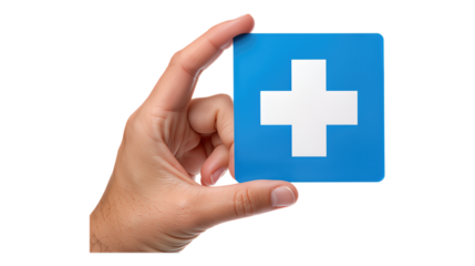 Blue Cross Icon with Transparent Background, Glossy Design Element for Branding