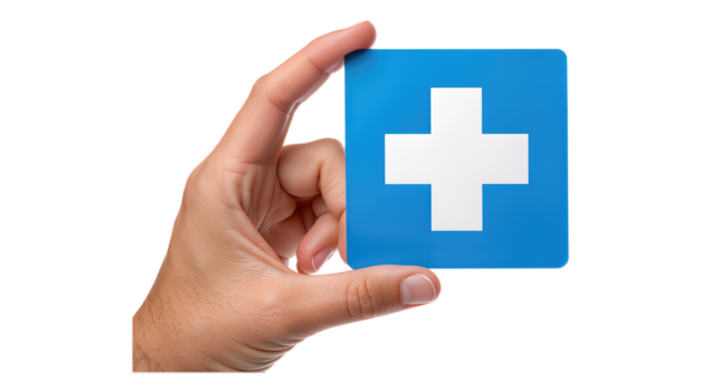 Blue Cross Icon with Transparent Background, Glossy Design Element for Branding