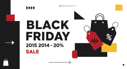 Black Friday sale modern graphic design banner with shopping bags and discount tags
