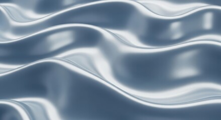 Obraz premium Abstract flowing waves of metallic blue and silver fabric with soft light reflections