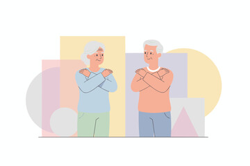 Senior couple smiling arms crossed representing wellbeing healthy aging and confidence