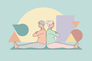 Senior women sitting backtoback expressing conflict or estrangement in relationships