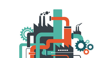 Obraz premium Abstract industrial manufacturing process system with gears pipes and factories