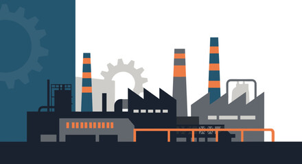 Obraz premium Graphic illustration of industrial plant complex representing production manufacturing and machinery concepts