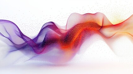Obraz premium Abstract Wavy Particle Flow with Gradient Colors: Purple, Red, Orange, and Gold on White Background for Modern Design