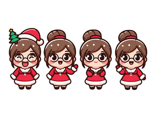 Cute Grandma Christmas Character Icon Set – Cartoon Vector Pack