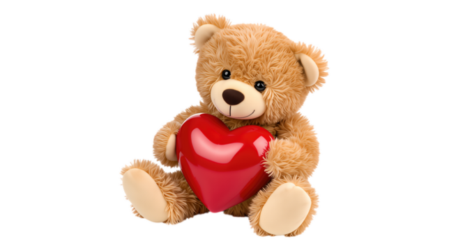 Brown Teddy Bear Holding Red Heart on Transparent Background, Cute Design Element for Branding