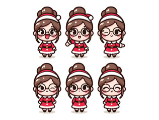 Cute Grandma Christmas Character Icon Set – Cartoon Vector Pack