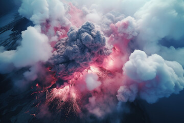 赤い溶岩と噴煙を上げる活火山の壮大な噴火シーン