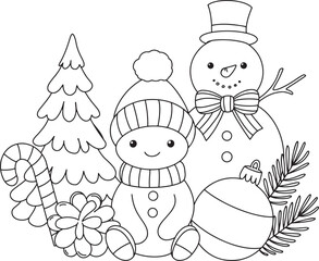 Christmas coloring page for kids cute hand drawing illustration