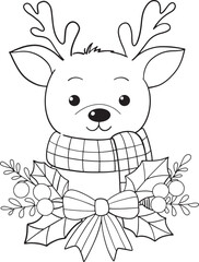 Christmas coloring page for kids cute hand drawing illustration