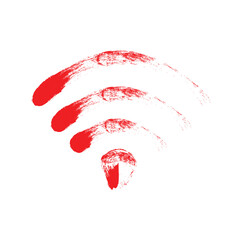 Red abstract brush stroke wi fi symbol representing wireless internet connection and technology