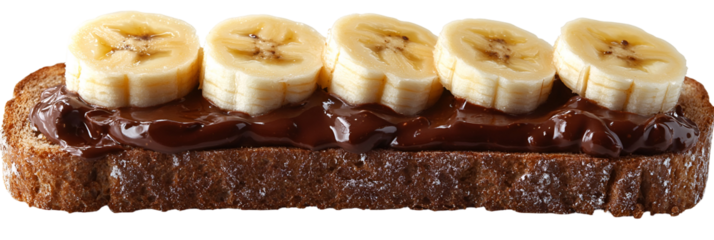 Chocolate dessert with banana slices close up image
