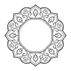 Frame in eastern tradition. Stylized with henna tattoos decorative pattern for decorating covers for book, notebook, casket, magazine, postcard and folder. Flower border in mehndi style.