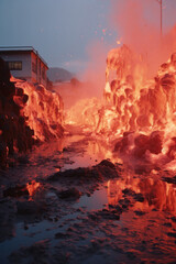 Fototapeta premium 火災によって家が燃える様子
