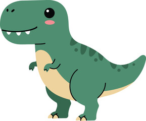 Cute cartoon green tyrannosaurus rex dinosaur with big eyes and a friendly smile perfect for children s illustrations and designs