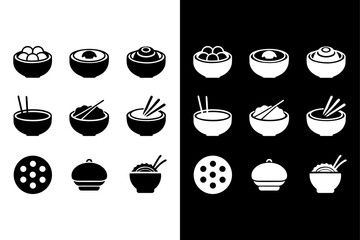 Black and White Asian Food Illustration – Sushi, Rice, Noodles.