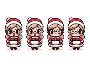 Cute Grandma Christmas Character Icon Set &ndash; Cartoon Vector Pack