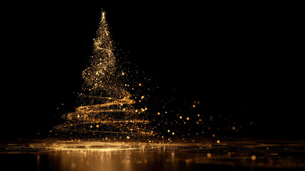 金色の光で描かれた幻想的なクリスマスツリーの抽象アート