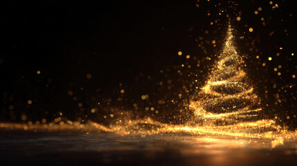 Naklejka premium 金色の光で描かれた幻想的なクリスマスツリーの抽象アート