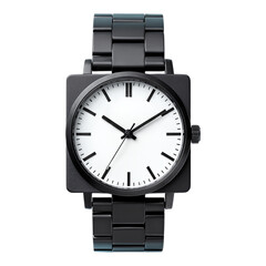 Glossy Silver Watch Face on Transparent Background, Minimalist Design Element