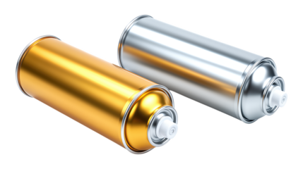 Gold Cylinder with Silver Accents, Glossy Finish on Transparent Background, Industrial Design Element