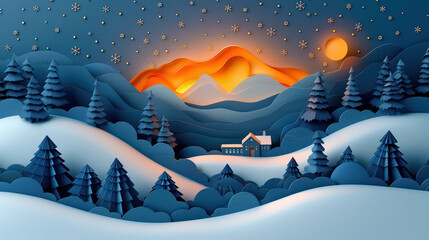 Winter Christmas and New year composition in paper cut style
