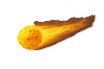 Meteor fireball streaking across space with burning flame trail, cosmic asteroid entering atmosphere