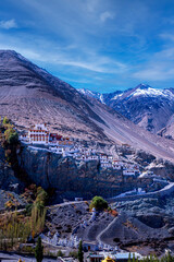 Diskit Monastery in Nubra Valley. Landscape view Monastery on the Mountain of Leh Ladakh, Northern India.