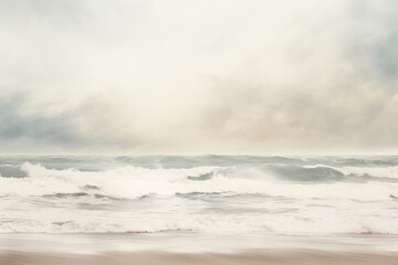 Fototapeta premium 荒れた海の波と泡が広がる力強い海面のクローズアップ