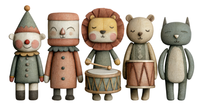 Cute Colorful Cartoon Characters Collection with Musical Instruments and Playful Themes