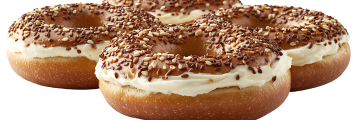 Close up of three decorated donuts
