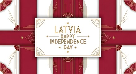 Latvia Independence Day Art Deco Design with Gold Accents and Maroon Details