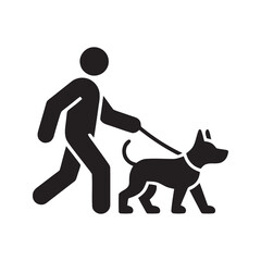 Person walking dog outdoor park activity solid icon for healthy lifestyle canine pet care recreation and human animal friendship glyph symbol illustration
