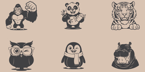 animal,icons,set line art illustration for wildlife character design vector graphic for education theme © THE VECTOR STATION 