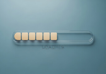Progress bar with wooden blocks on a blue background loading concept