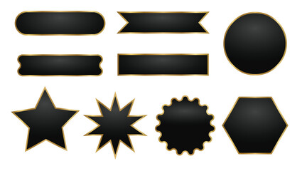 Black and Gold vector shape badges and banners set – star, circle, hexagon, and ribbon styles for labels or text placeholders