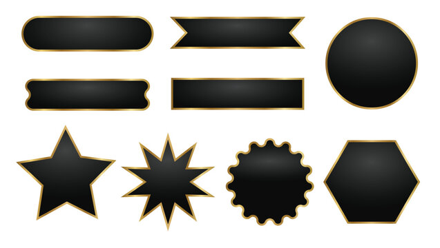 Black and Gold vector shape badges and banners set – star, circle, hexagon, and ribbon styles for labels or text placeholders