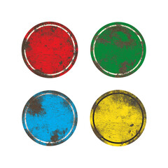 Set of Red, Green, Blue and Yellow Round Sign Board with Rusty and Grunge Texture Design Element Isolated on Transparent Background