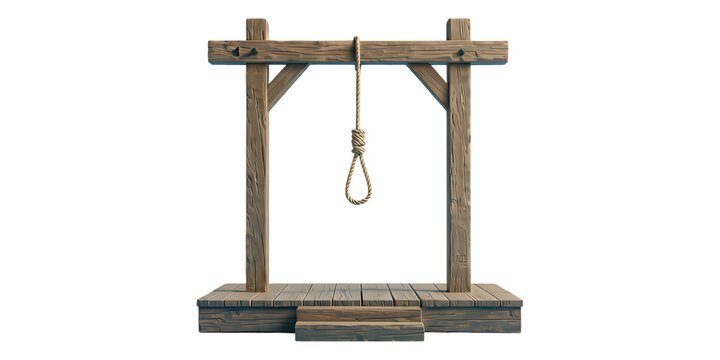 Grim Wooden Gallows with Noose, Rustic Brown, Transparent Background, Graphic Asset for Dark Themed Design