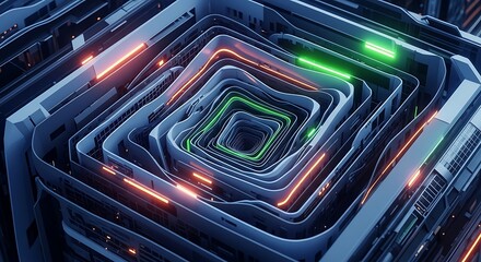 Abstract Technology Core - A Futuristic Labyrinth of Light and Structure.