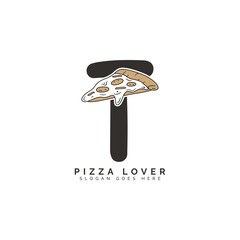 Letter T Pizza Logo Design. Alphabet T Pizza Concept Icon