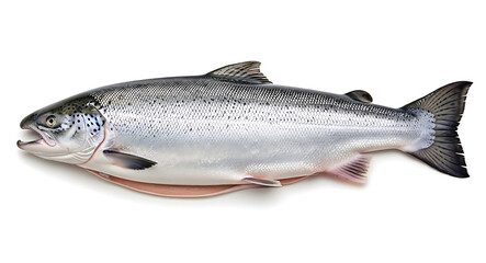 Whole Raw Salmon Fish Presented on a Light Pink Serving Plate Against a White Background seafood