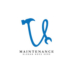 Letter V House Maintenance Logo. Alphabet V Building Construction Icon
