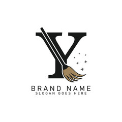 Letter Y House Cleaning Broom Logo. Alphabet Y Cleaning Brush Icon