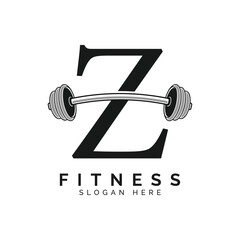 Letter Z Gym Logo Design. Alphabet Z Barbell symbol Icon