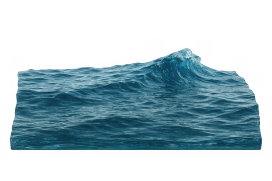Blue ocean waves forming a cresting surge illustrating liquid dynamic movement with transparent background