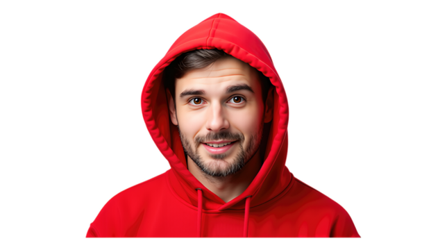 Man in Crimson Hoodie with Transparent Background, Casual Portrait Cutout