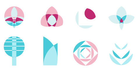 Set of floral in geometric shapes with Blue tones
